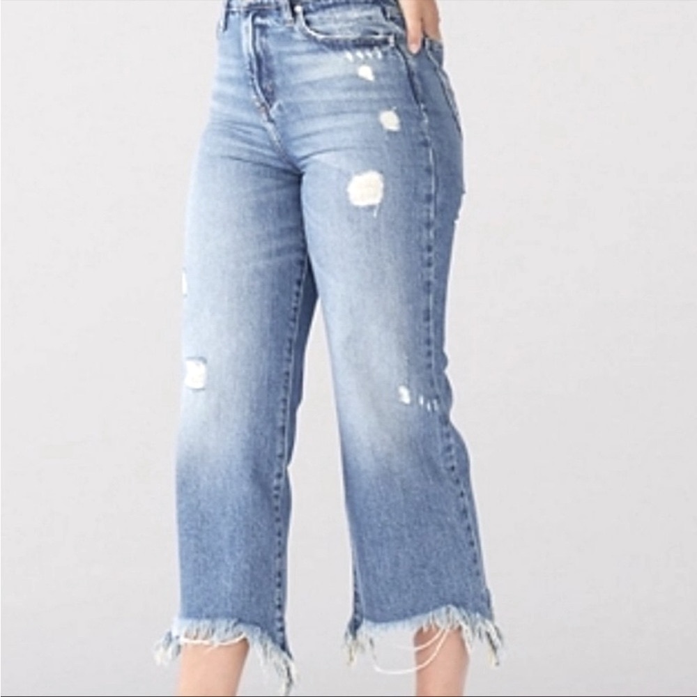 Lee Vintage Modern Daybreak Wide Leg‎ Cropped Raw Hem Denim Jeans